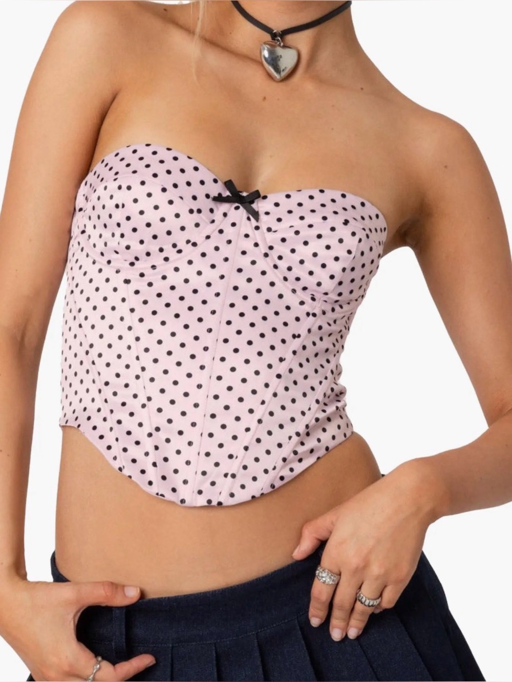EDIKTED Polka Dot Satin Crop Corset Top